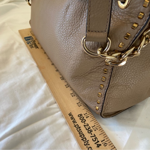 Michael Kors Hamilton East West Beige Leather Satchel Chain Strap Tote - Picture 14 of 16